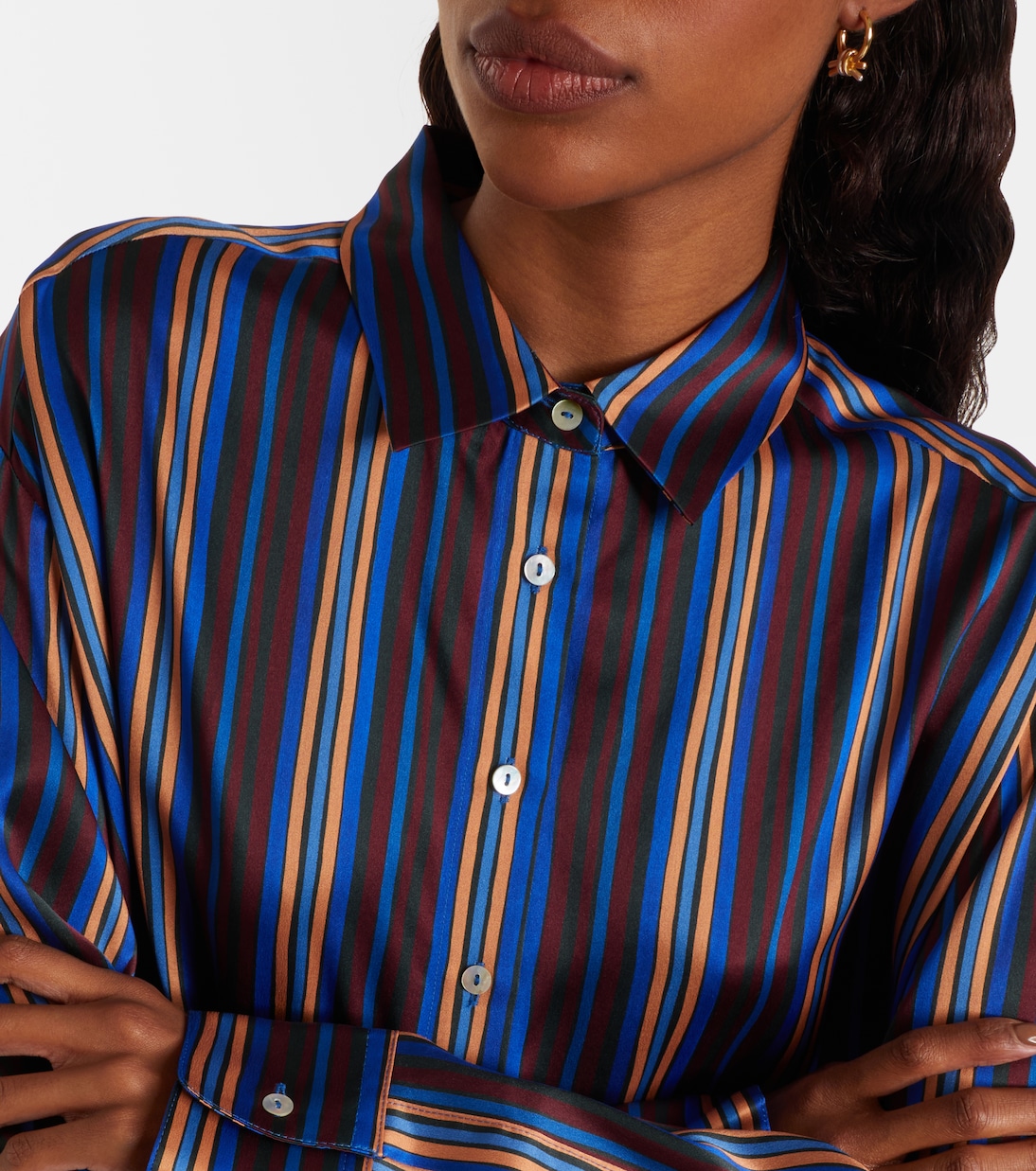 Maya striped silk charmeuse pajama shirt | Asceno