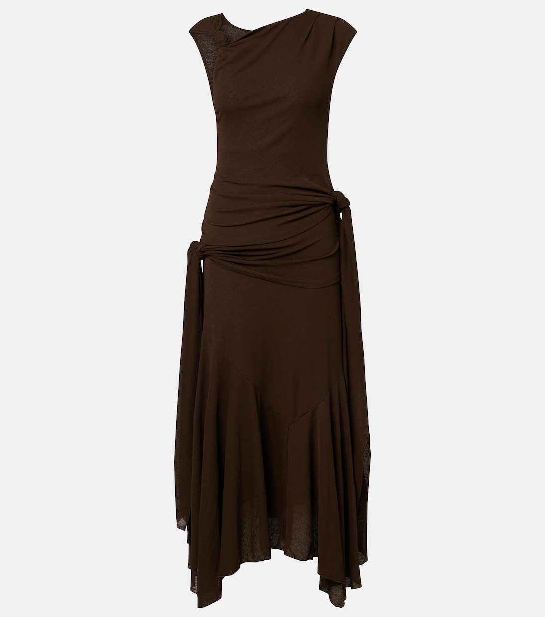 不对称垂褶网布中长连衣裙 | Ganni