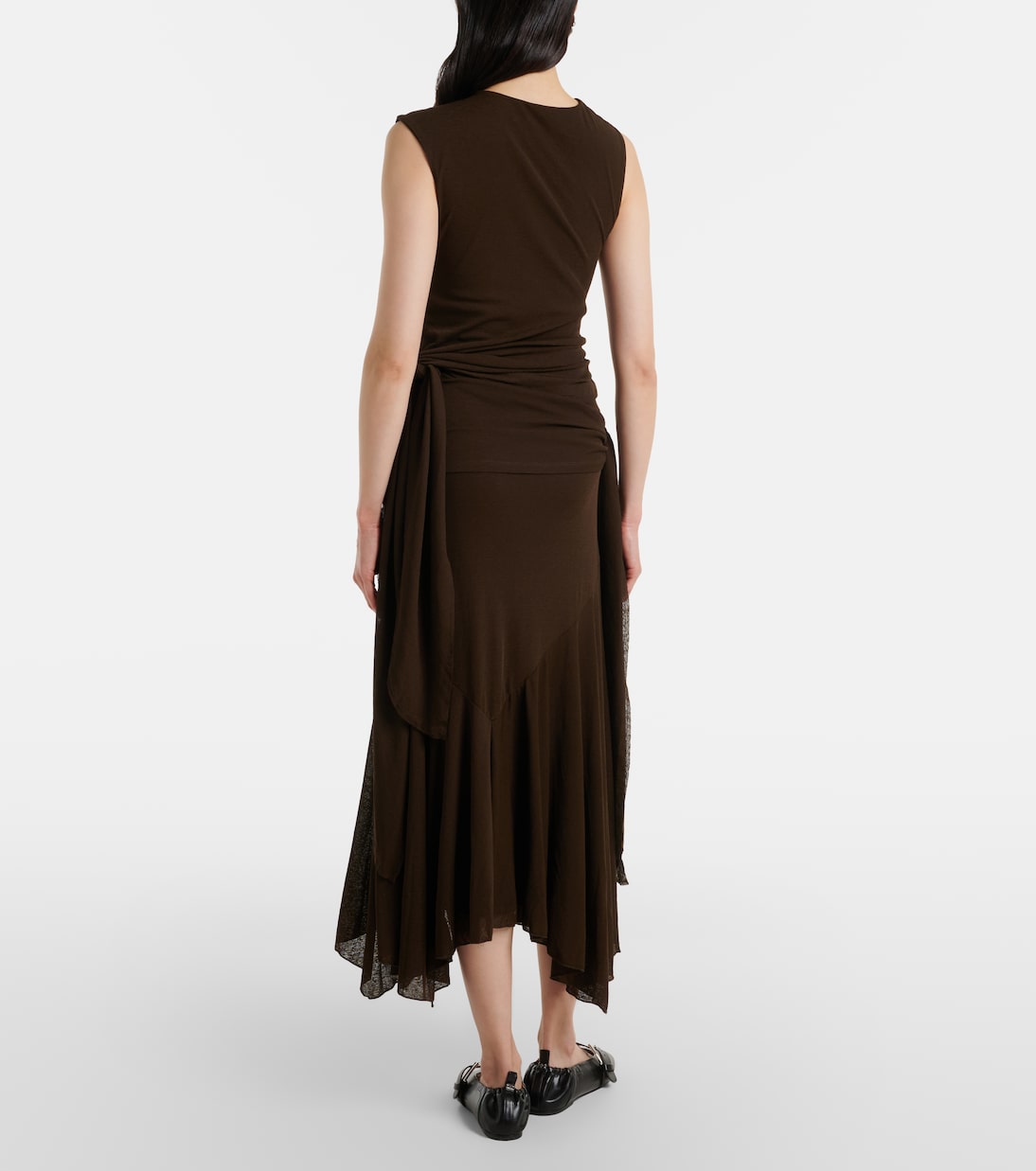 不对称垂褶网布中长连衣裙 | Ganni