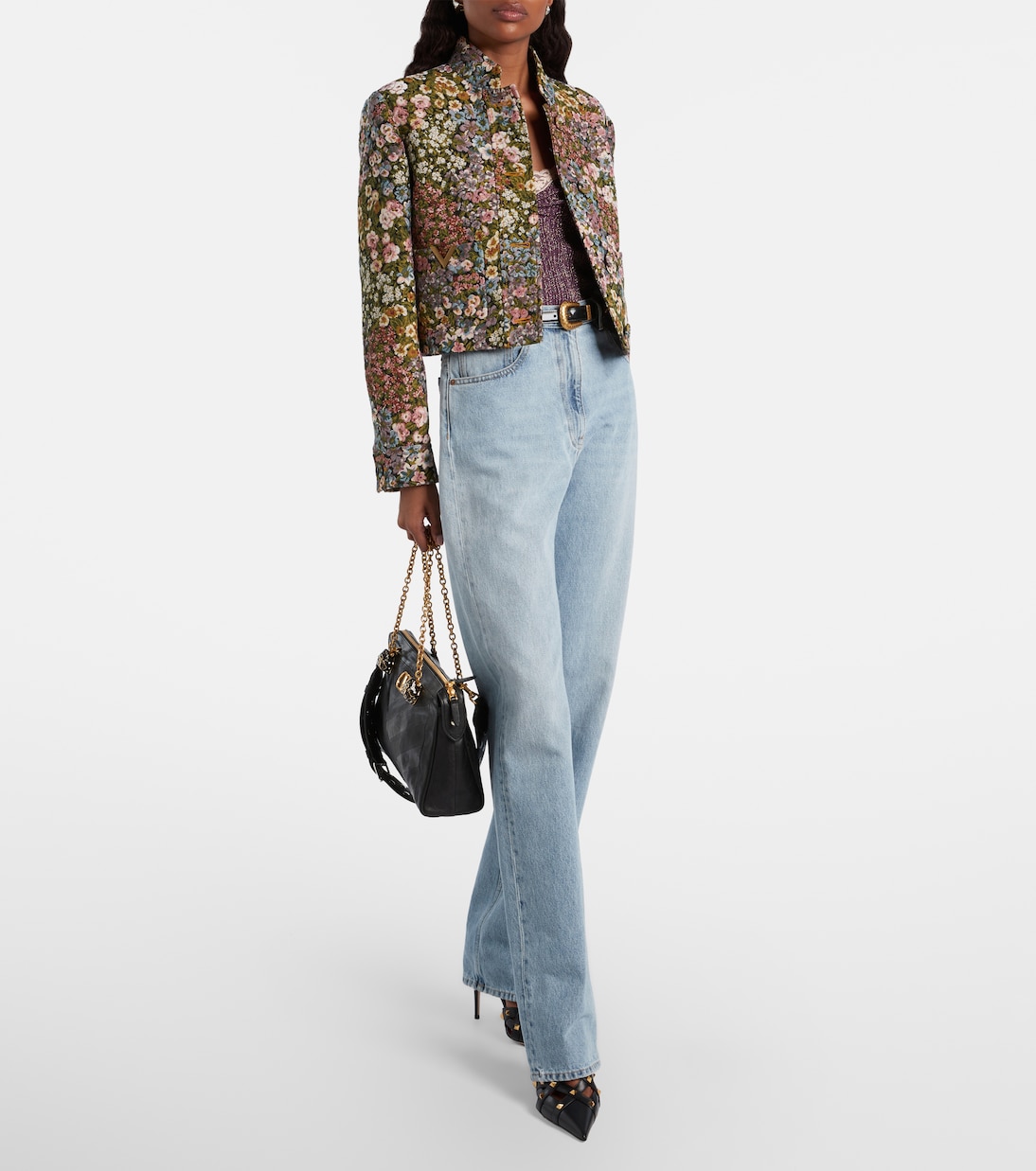 Lace-trimmed lamé top | Valentino