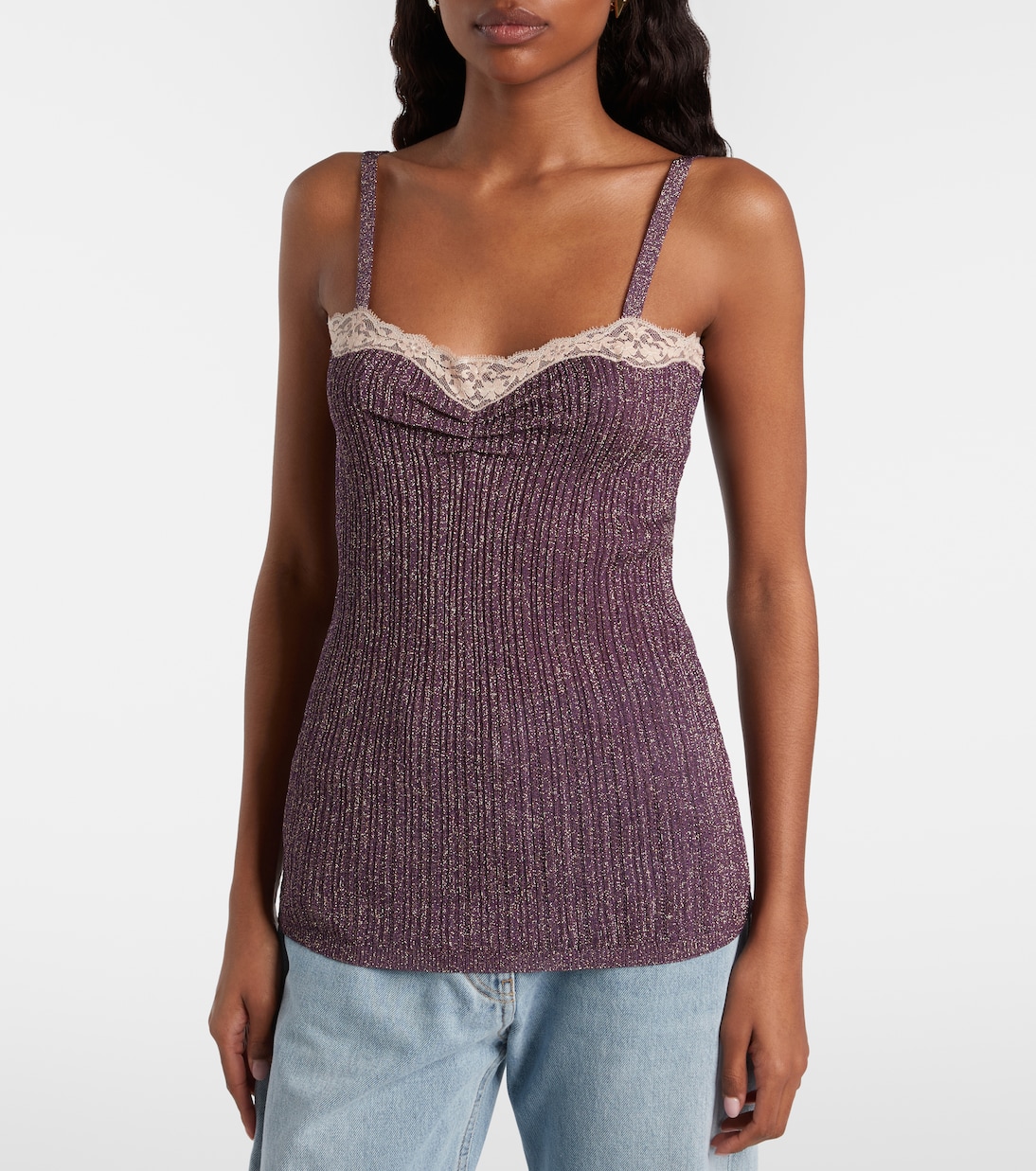 Lace-trimmed lamé top | Valentino