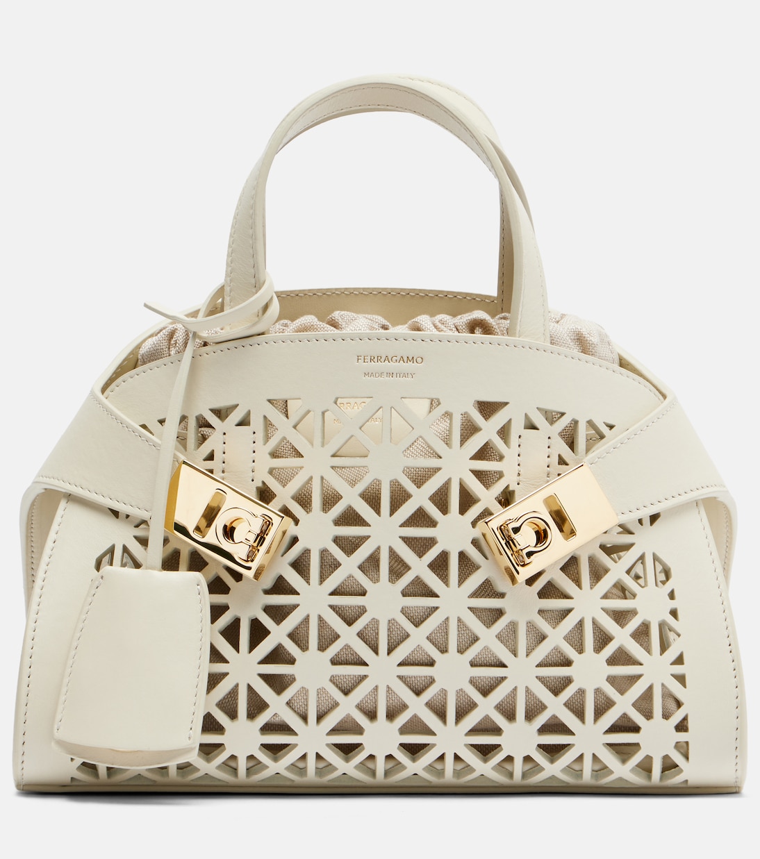 Hug Mini laser-cut leather top-handle bag | Ferragamo