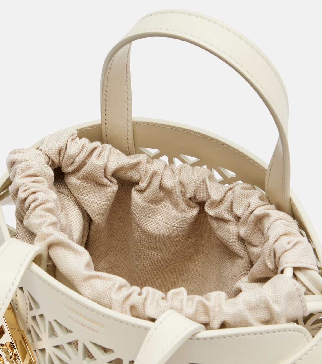 Hug Mini laser-cut leather top-handle bag | Ferragamo