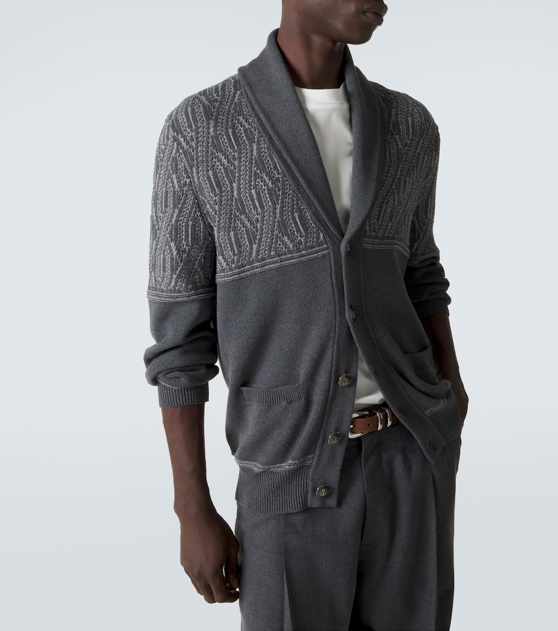 인타르시아 코튼 카디건 | Brunello Cucinelli