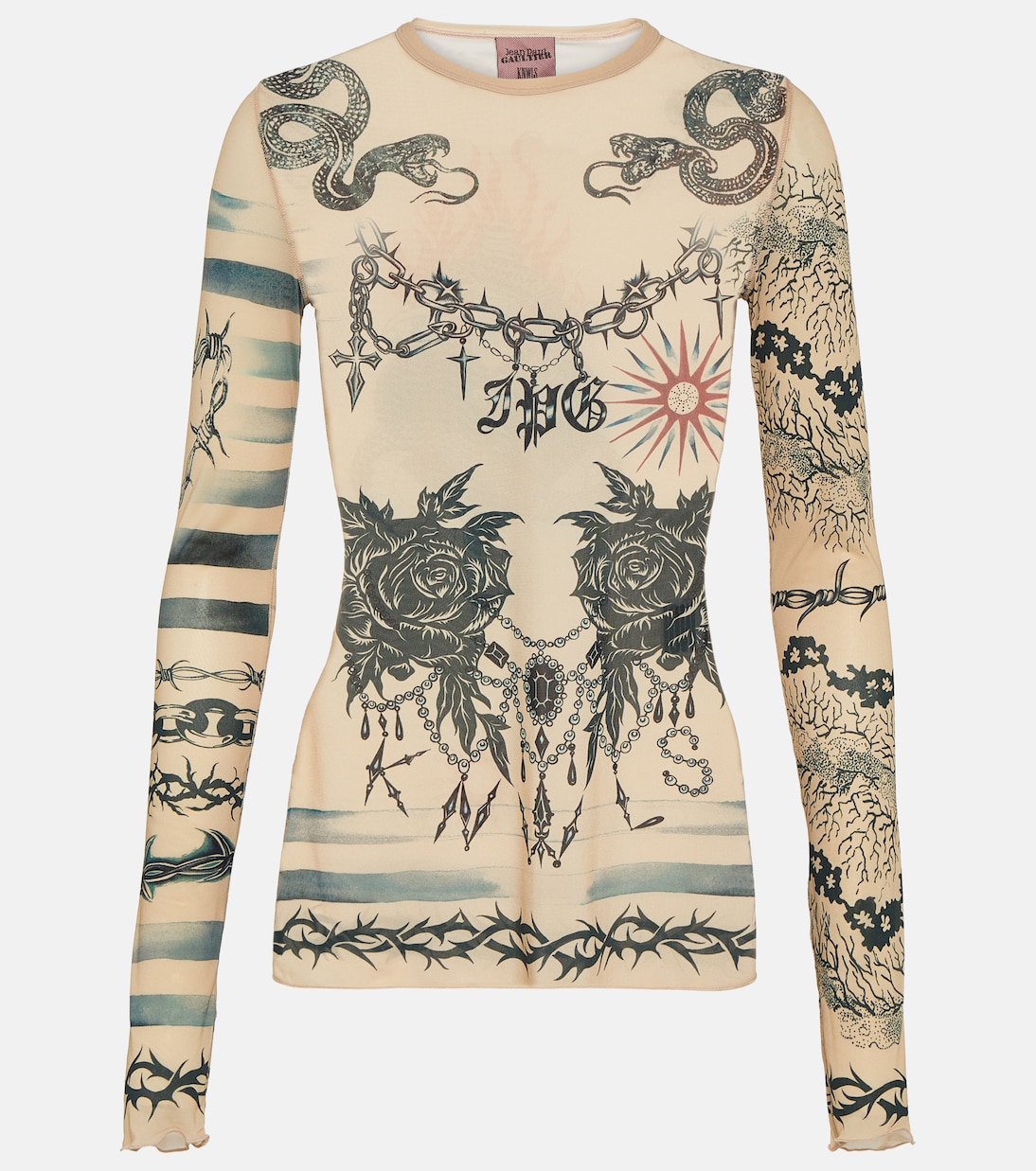 X KNWLS Bedrucktes Top aus Mesh | Jean Paul Gaultier