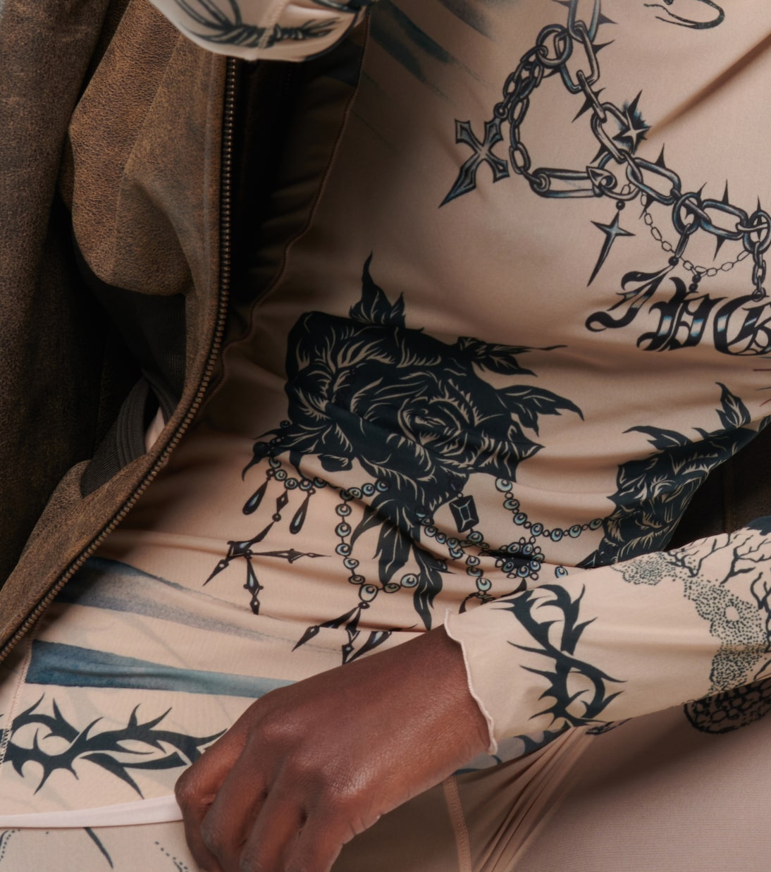 X KNWLS Bedrucktes Top aus Mesh | Jean Paul Gaultier