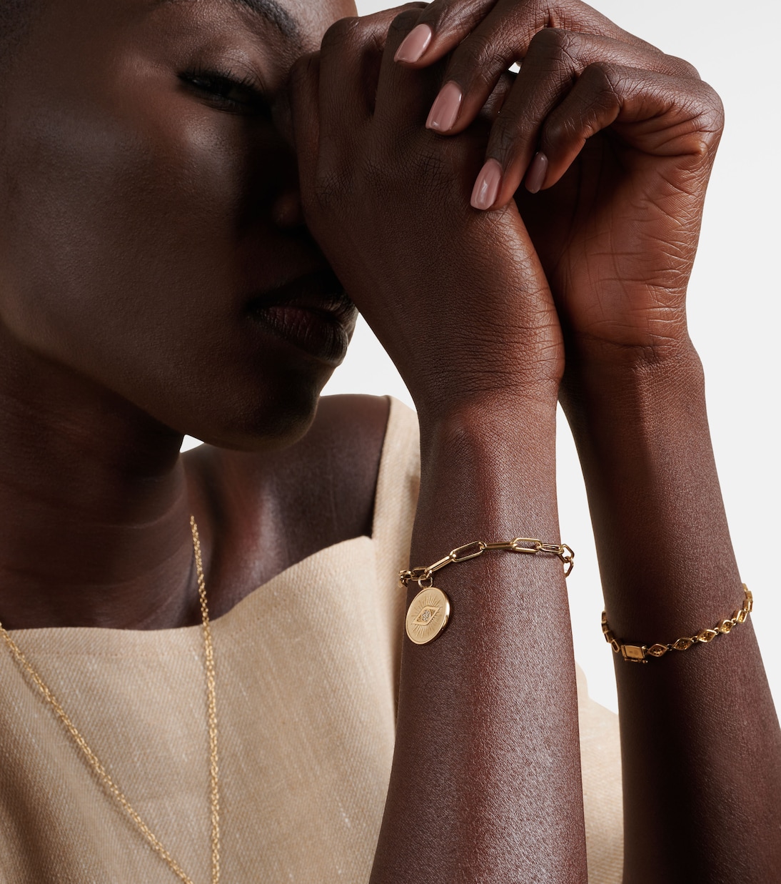 Pulsera de cadena Evil Eye Coin de oro de 14 ct  | Sydney Evan