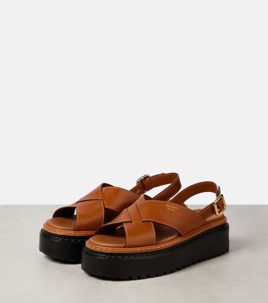 Leather platform sandals | Prada