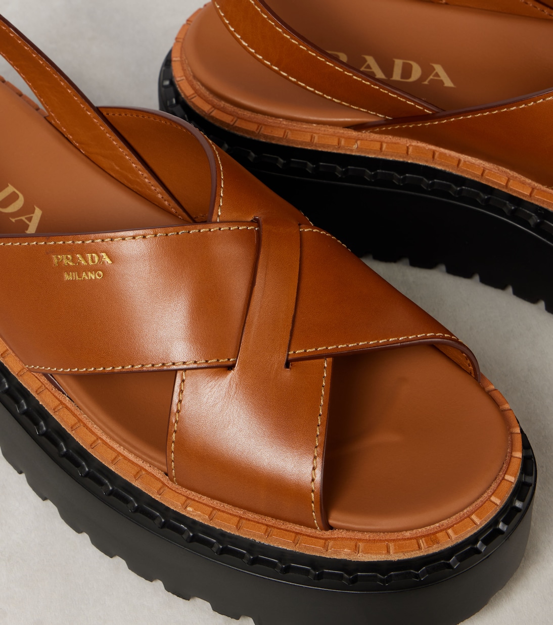 Leather platform sandals | Prada