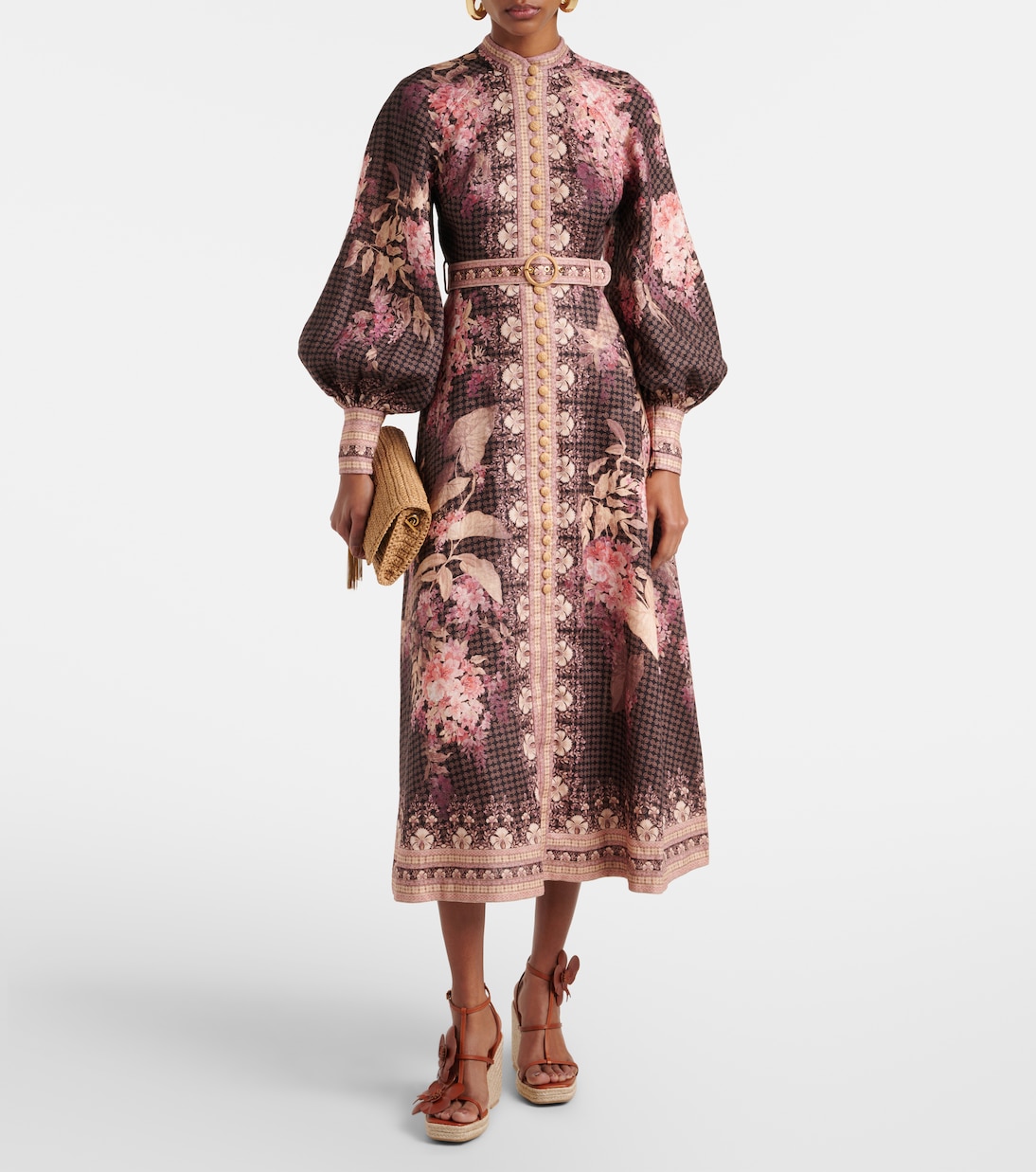 Robe midi Illumine en lin à fleurs | Zimmermann