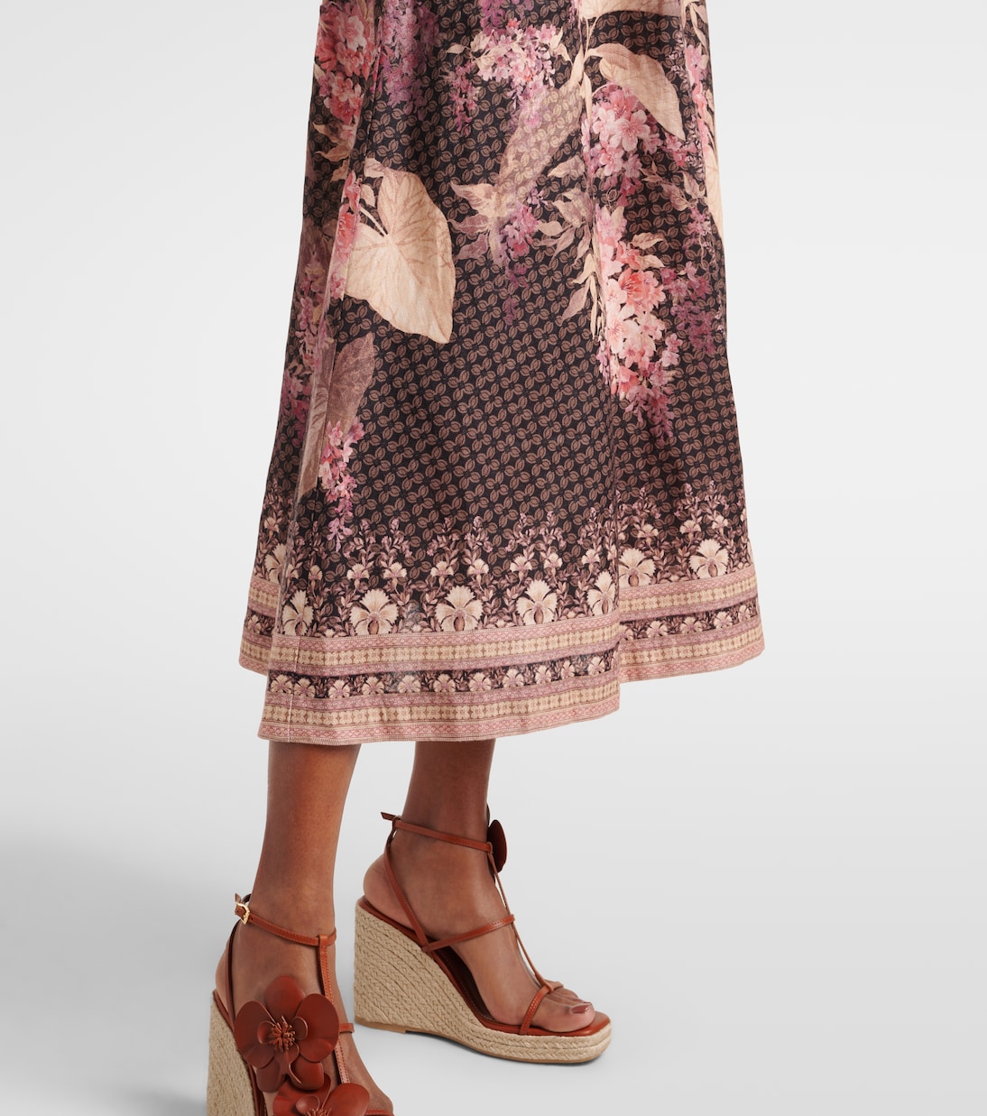Robe midi Illumine en lin à fleurs | Zimmermann