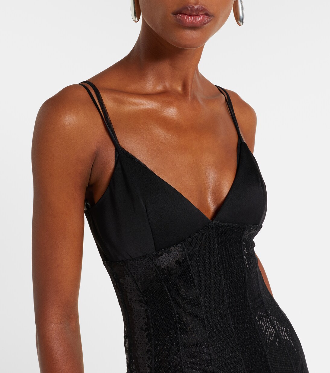 Robe longue en tulle et satin à sequins | David Koma