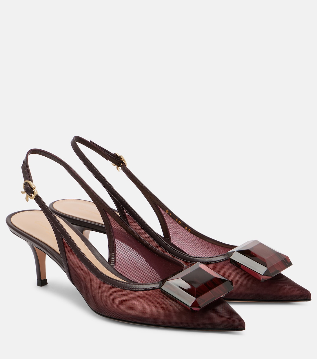 55 leather-trimmed mesh slingback pumps | Gianvito Rossi