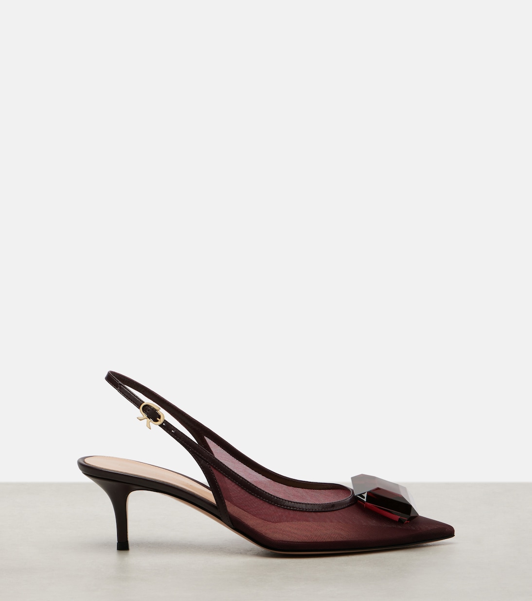 55 leather-trimmed mesh slingback pumps | Gianvito Rossi