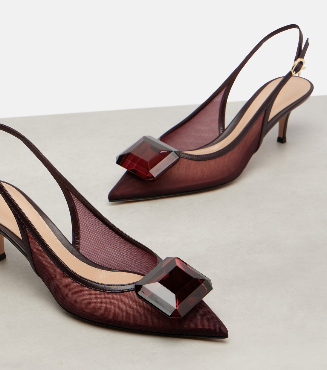 55 leather-trimmed mesh slingback pumps | Gianvito Rossi