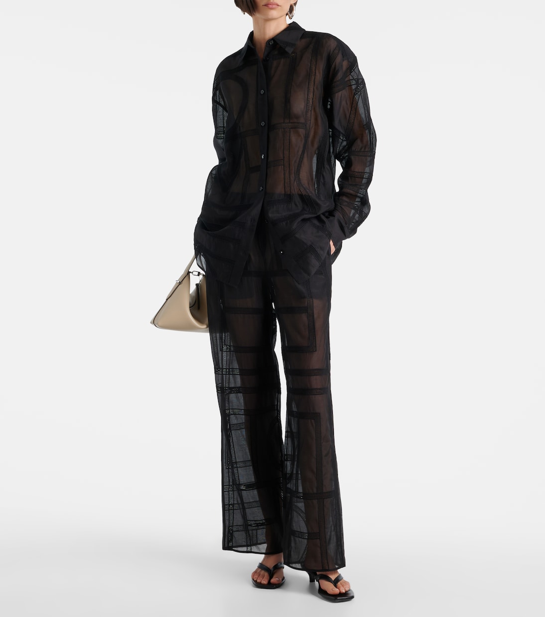 Pantaloni a gamba larga in voile di cotone e seta | Toteme