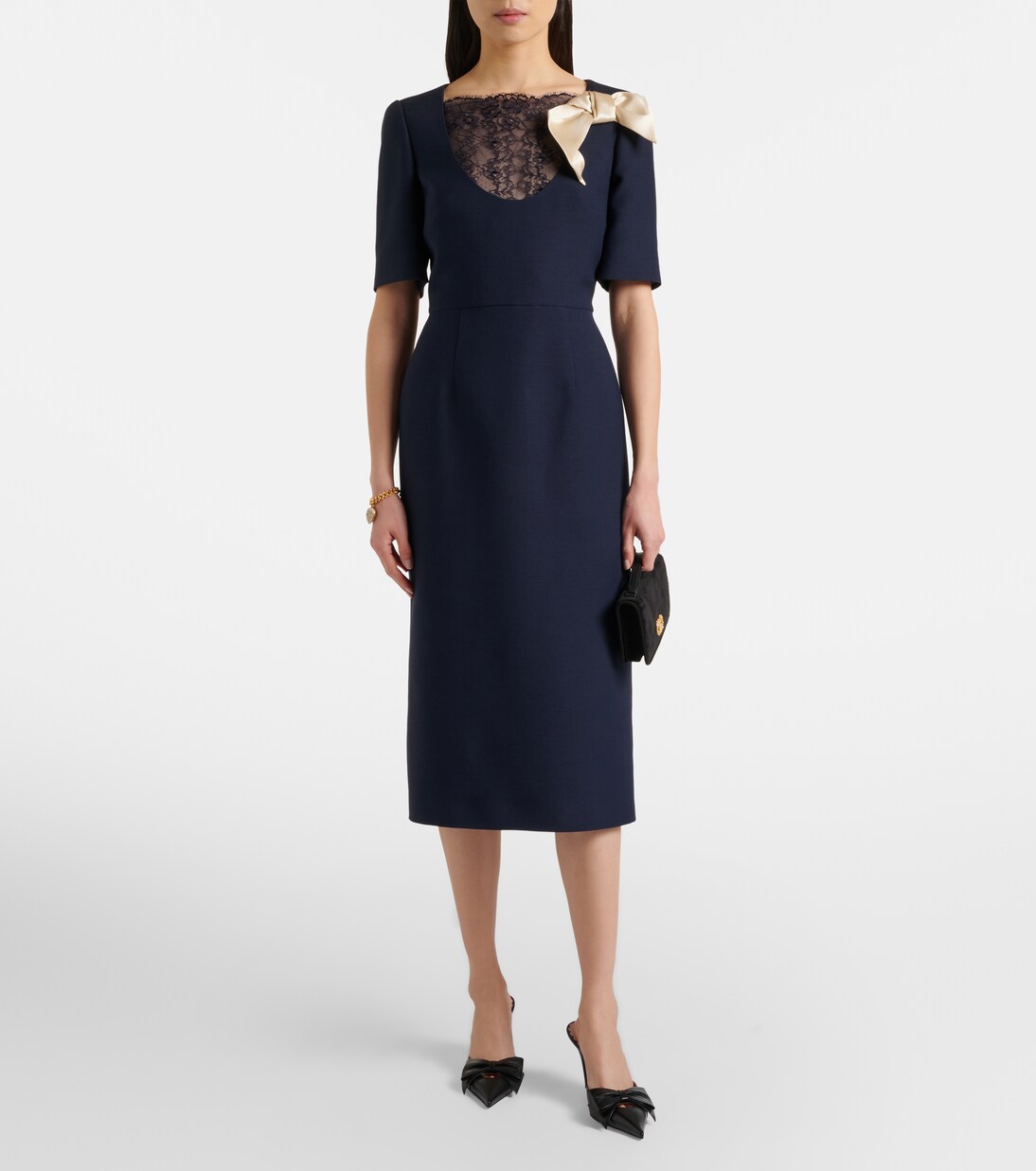 Crepe Couture bow-detail lace-trimmed midi dress | Valentino