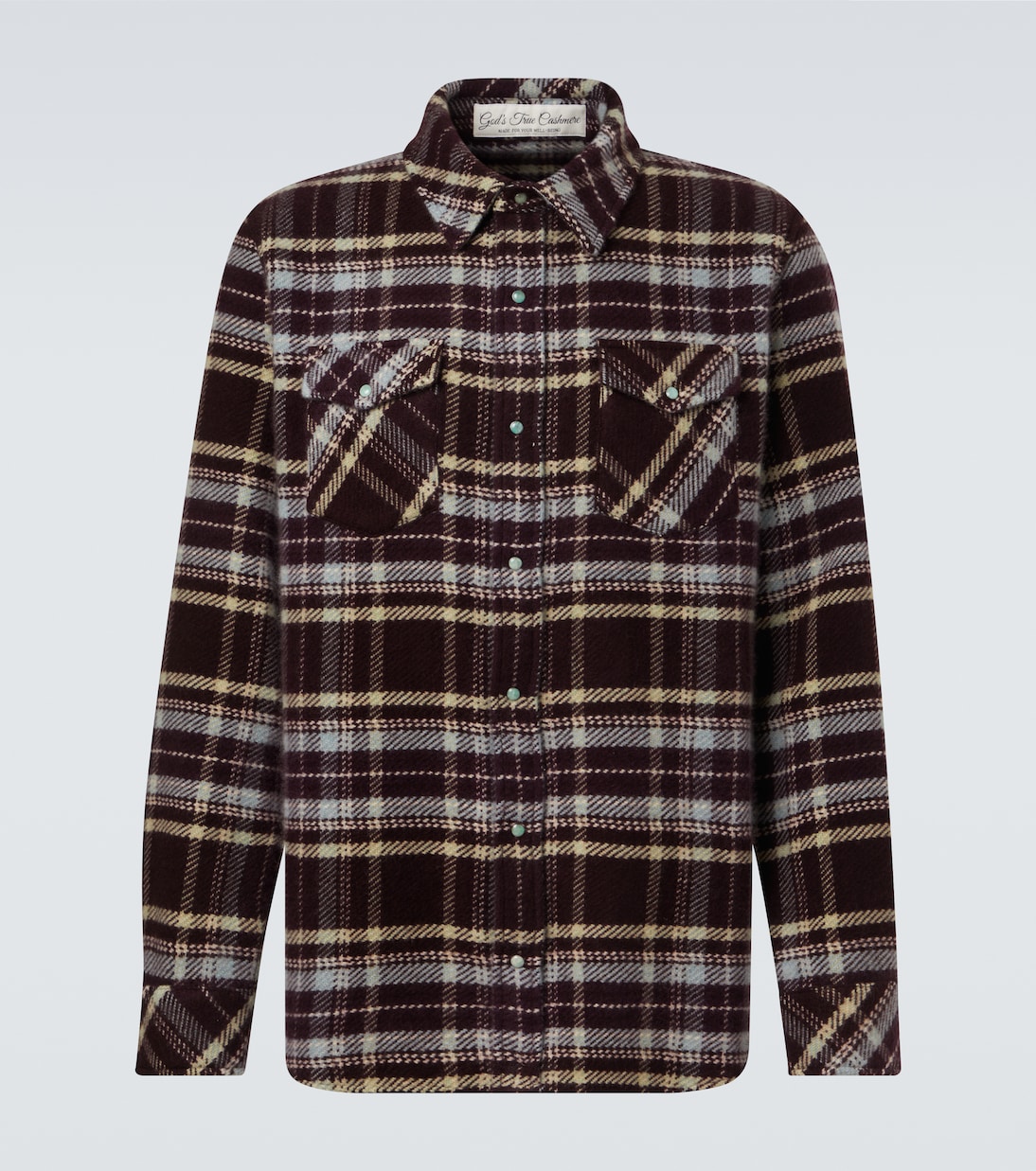 Plaid cashmere shirt with emerald | God's True Cashmere