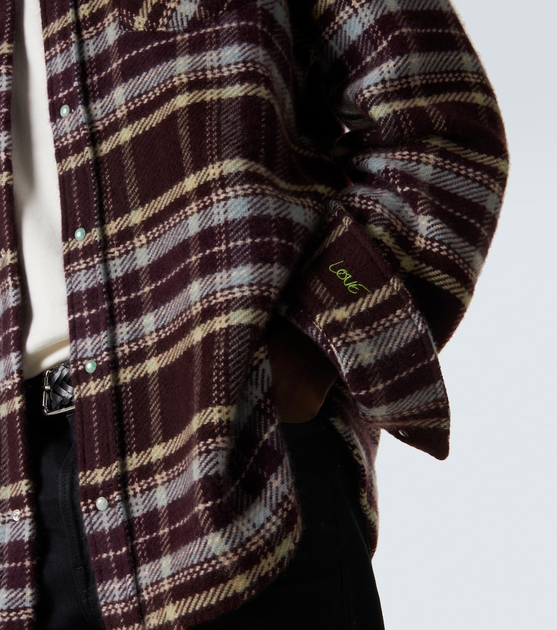 Plaid cashmere shirt with emerald | God's True Cashmere