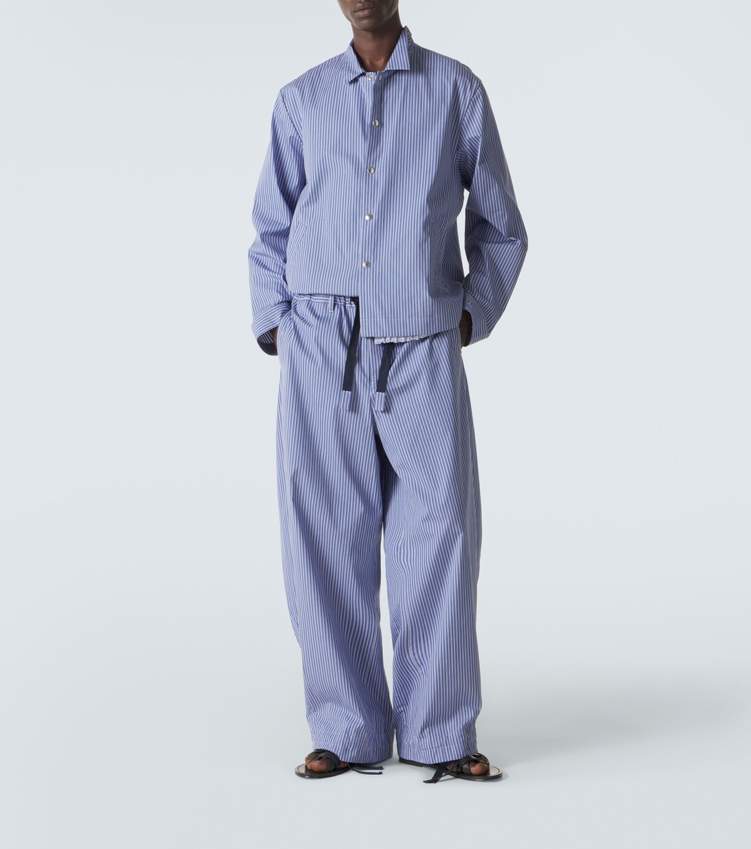 Striped cotton poplin wide-leg jeans | Sacai