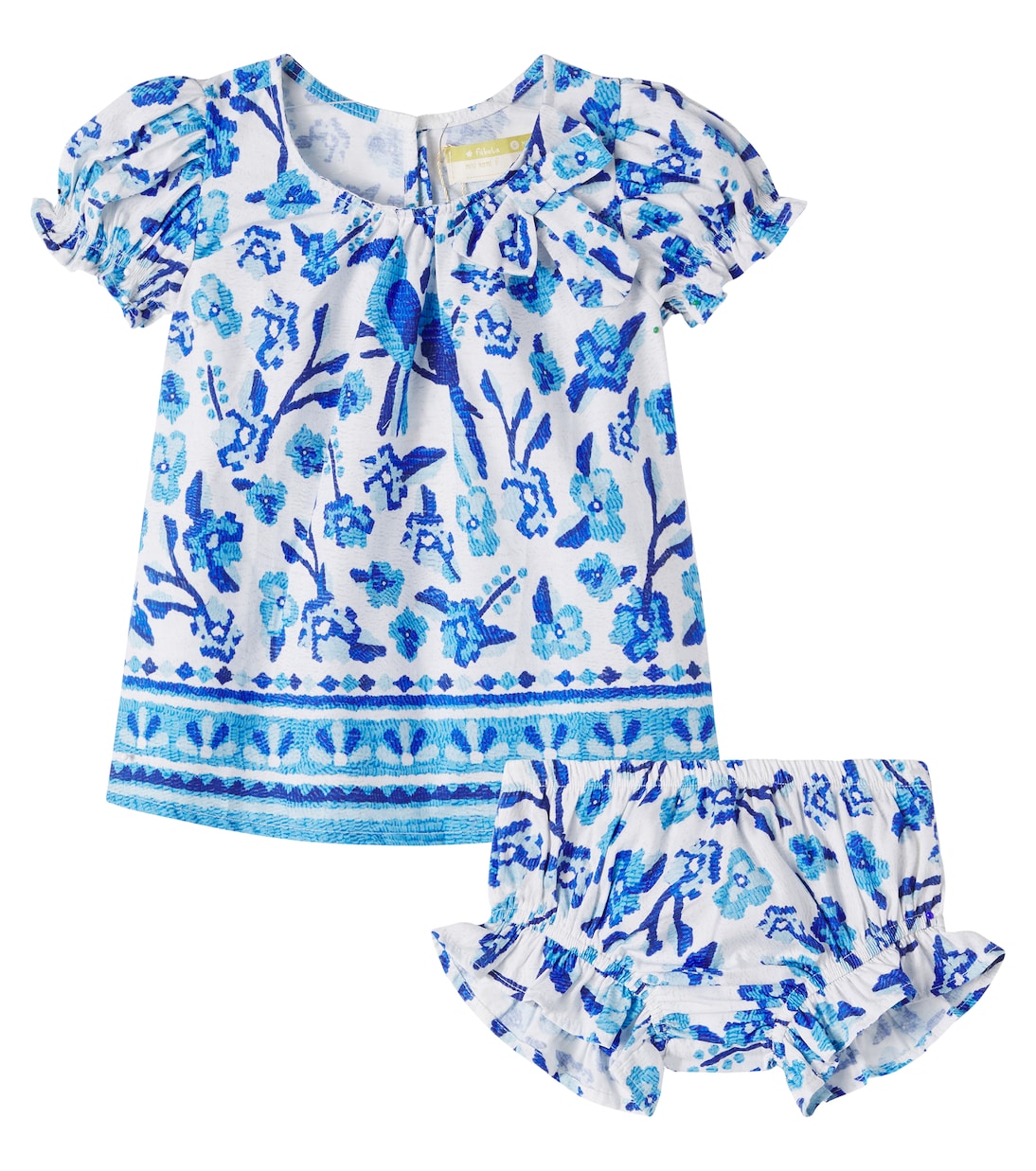 Baby printed smocked cotton dress and bloomers set | Fábula