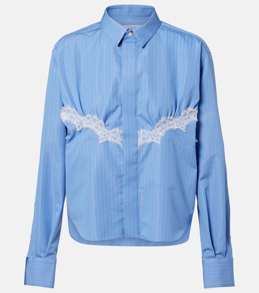 Lace-trimmed striped cotton-blend poplin shirt | Sacai