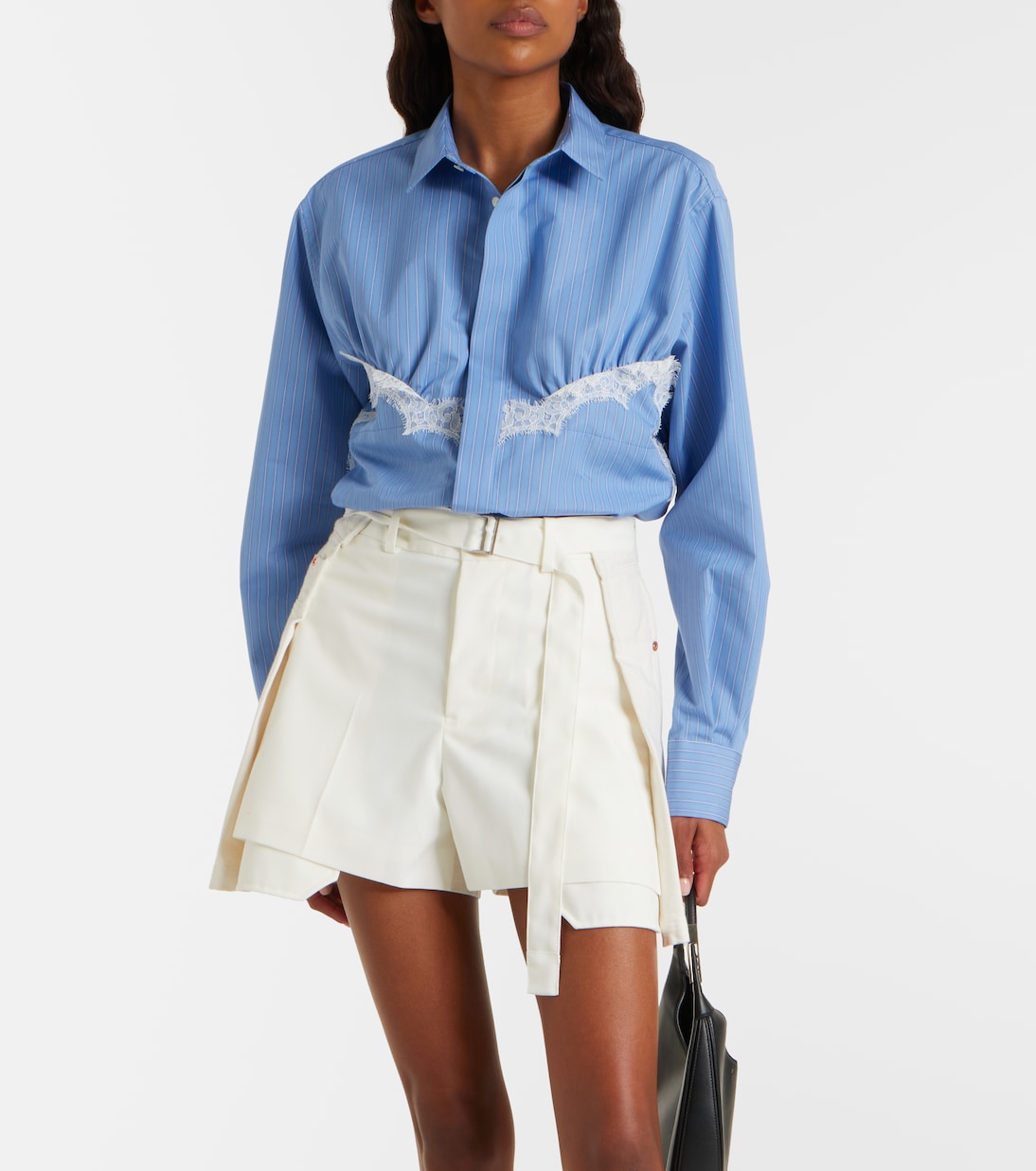 Lace-trimmed striped cotton-blend poplin shirt | Sacai