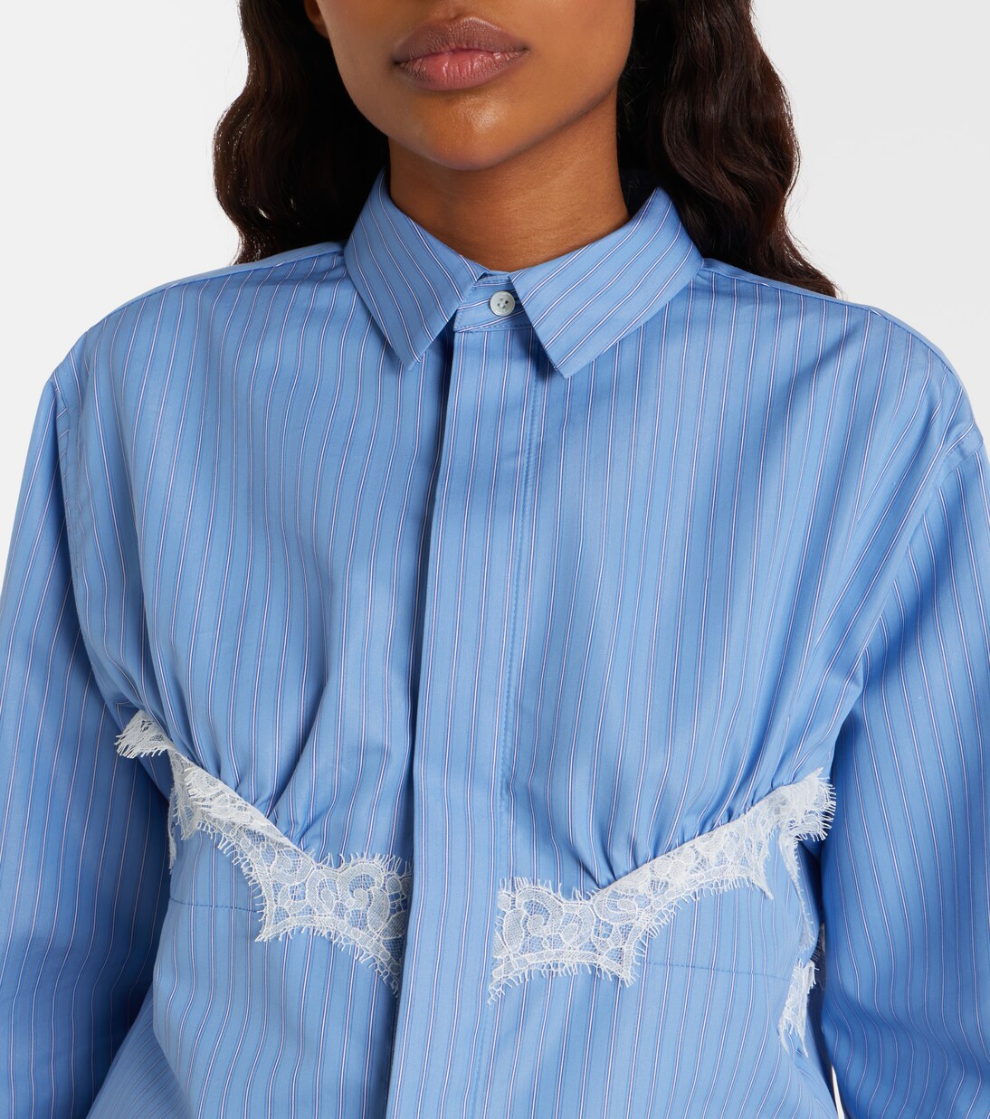 Lace-trimmed striped cotton-blend poplin shirt | Sacai