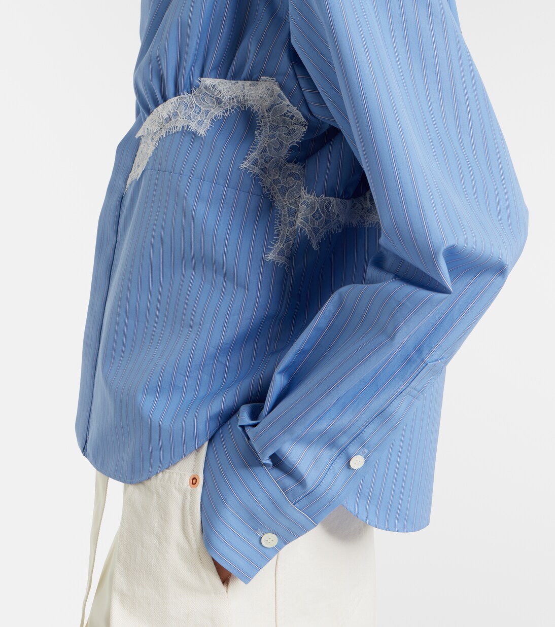 Lace-trimmed striped cotton-blend poplin shirt | Sacai