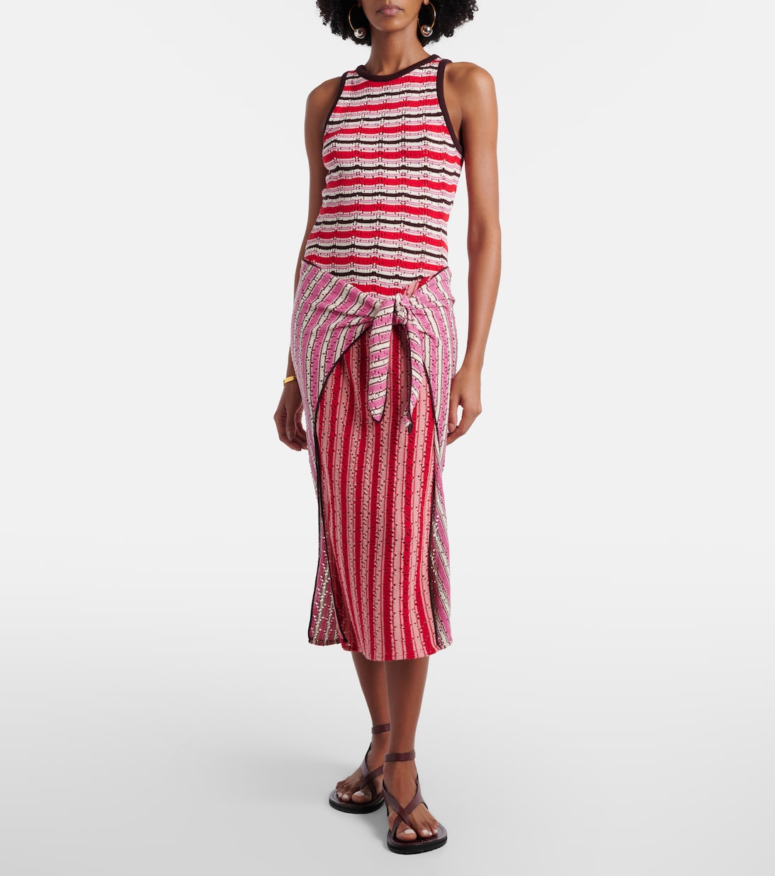 Striped crochet cotton midi dress | The Attico