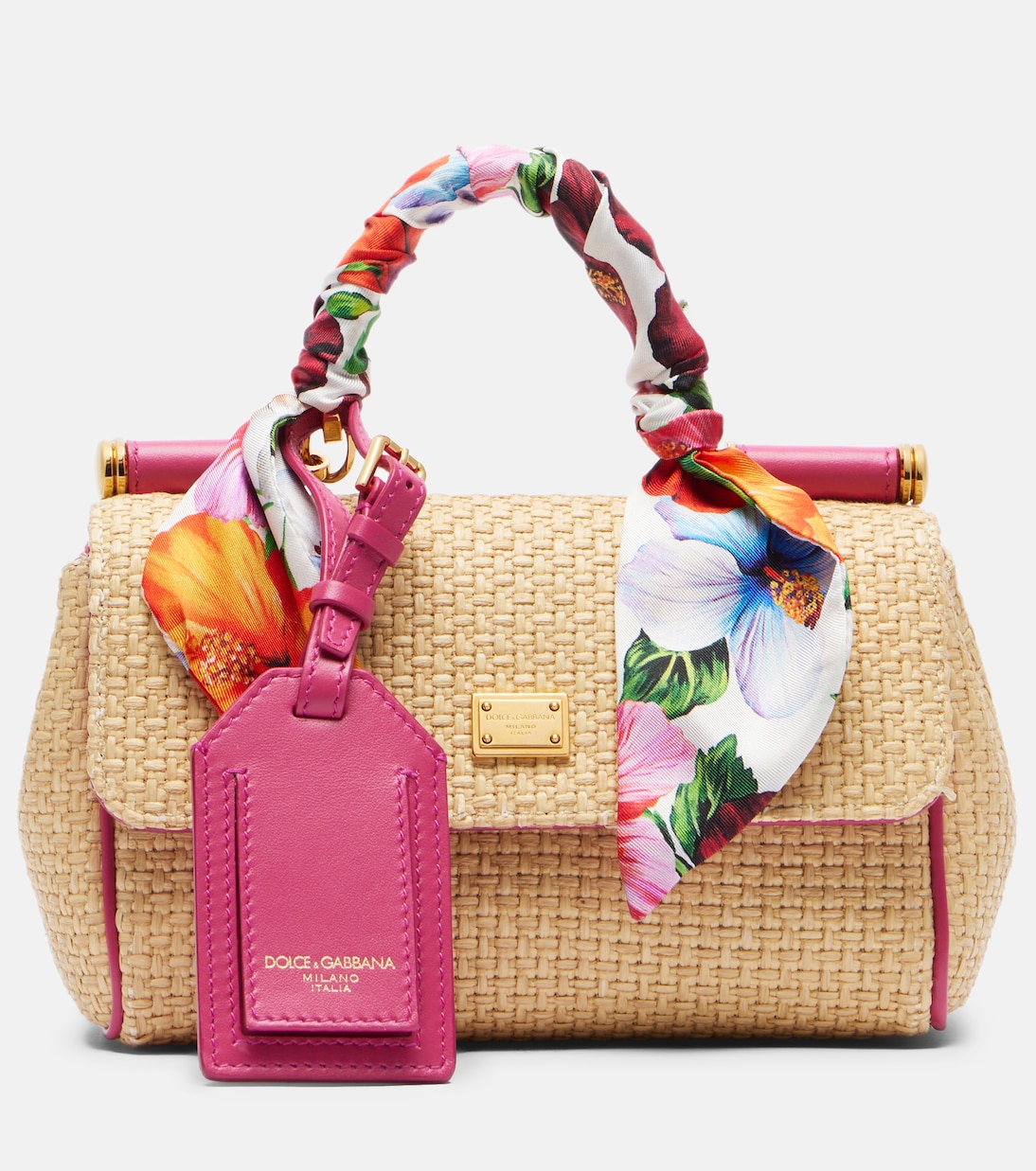 Bolso Sicily Small de efecto rafia floral | Dolce&Gabbana