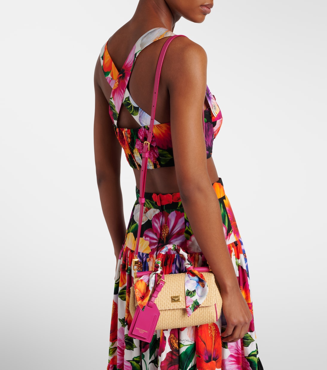 Bolso Sicily Small de efecto rafia floral | Dolce&Gabbana
