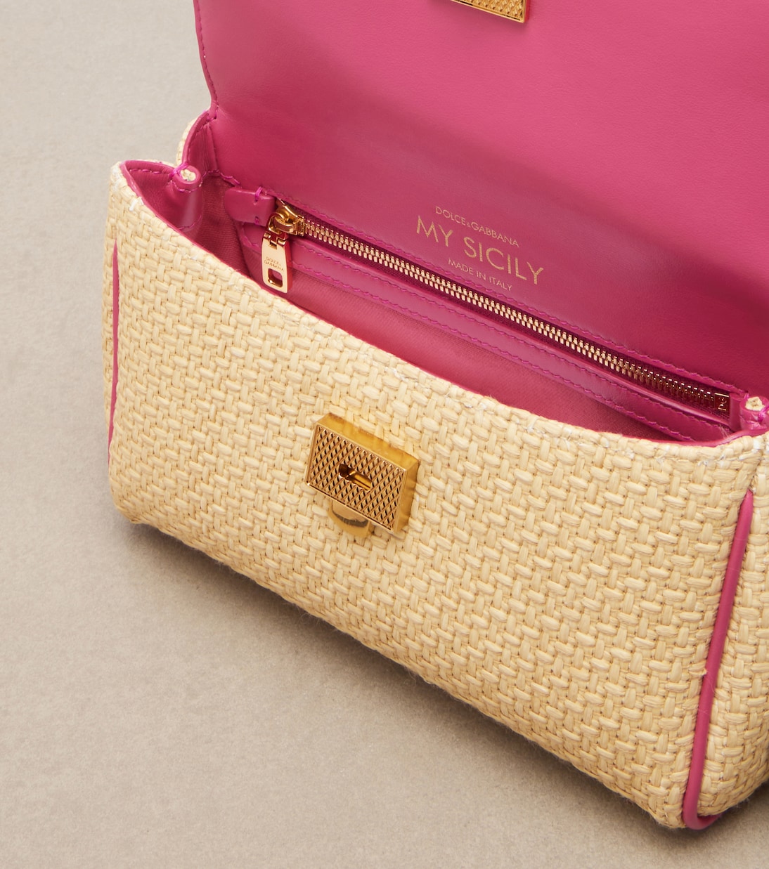 Bolso Sicily Small de efecto rafia floral | Dolce&Gabbana