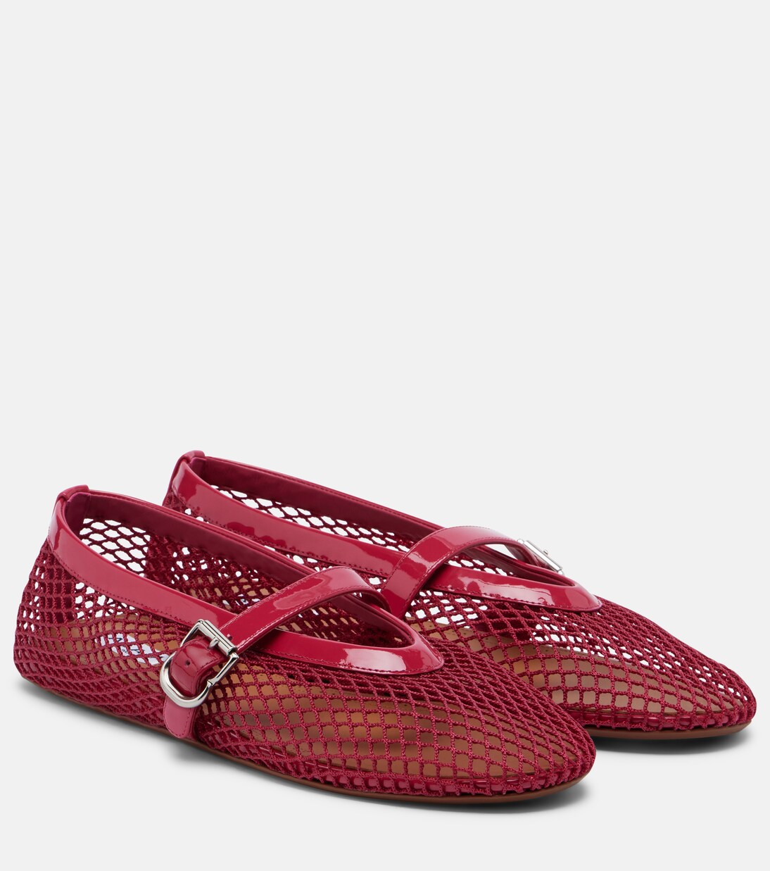 Leather-trimmed fishnet ballet flats | Alaïa