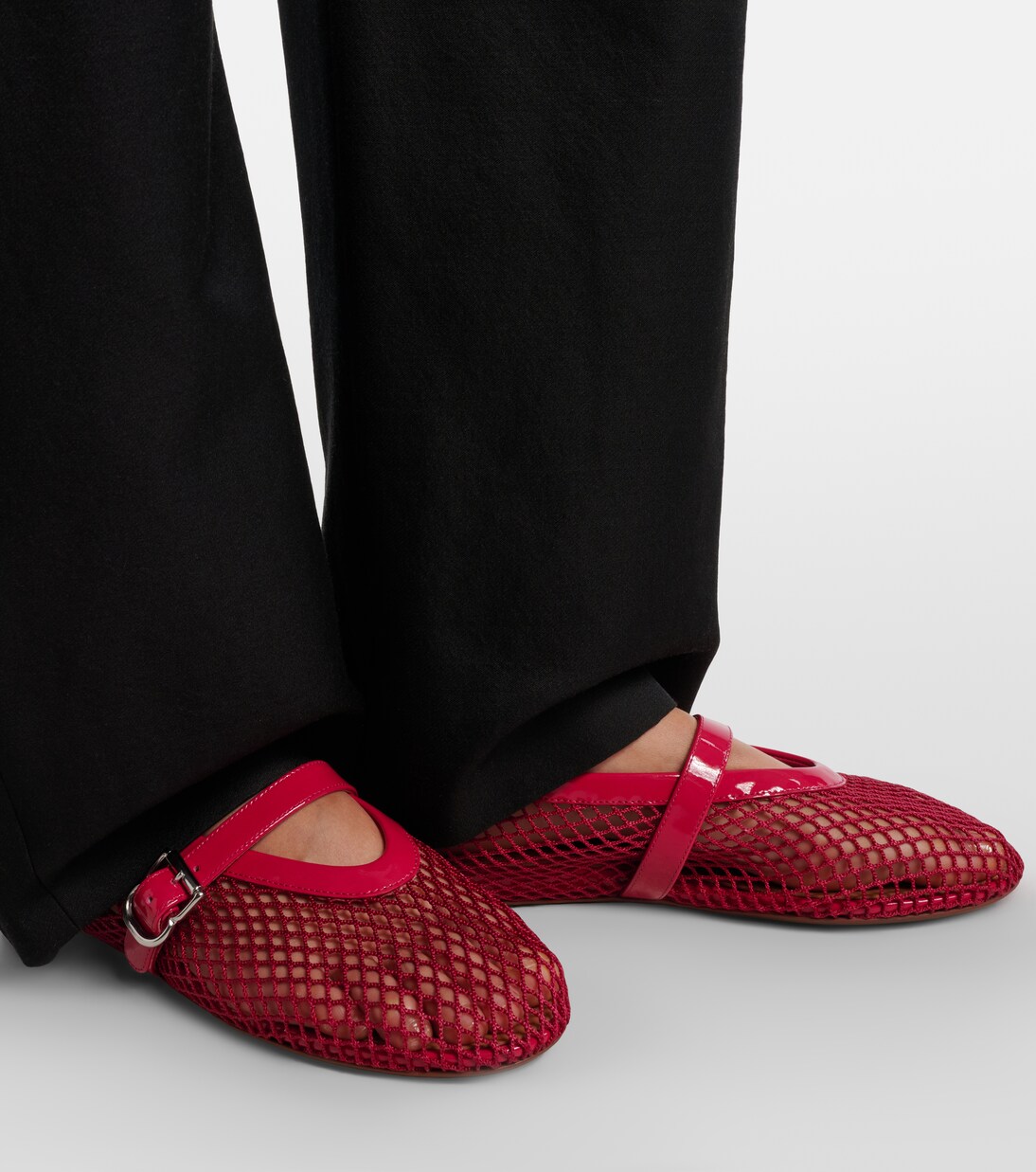 Leather-trimmed fishnet ballet flats | Alaïa