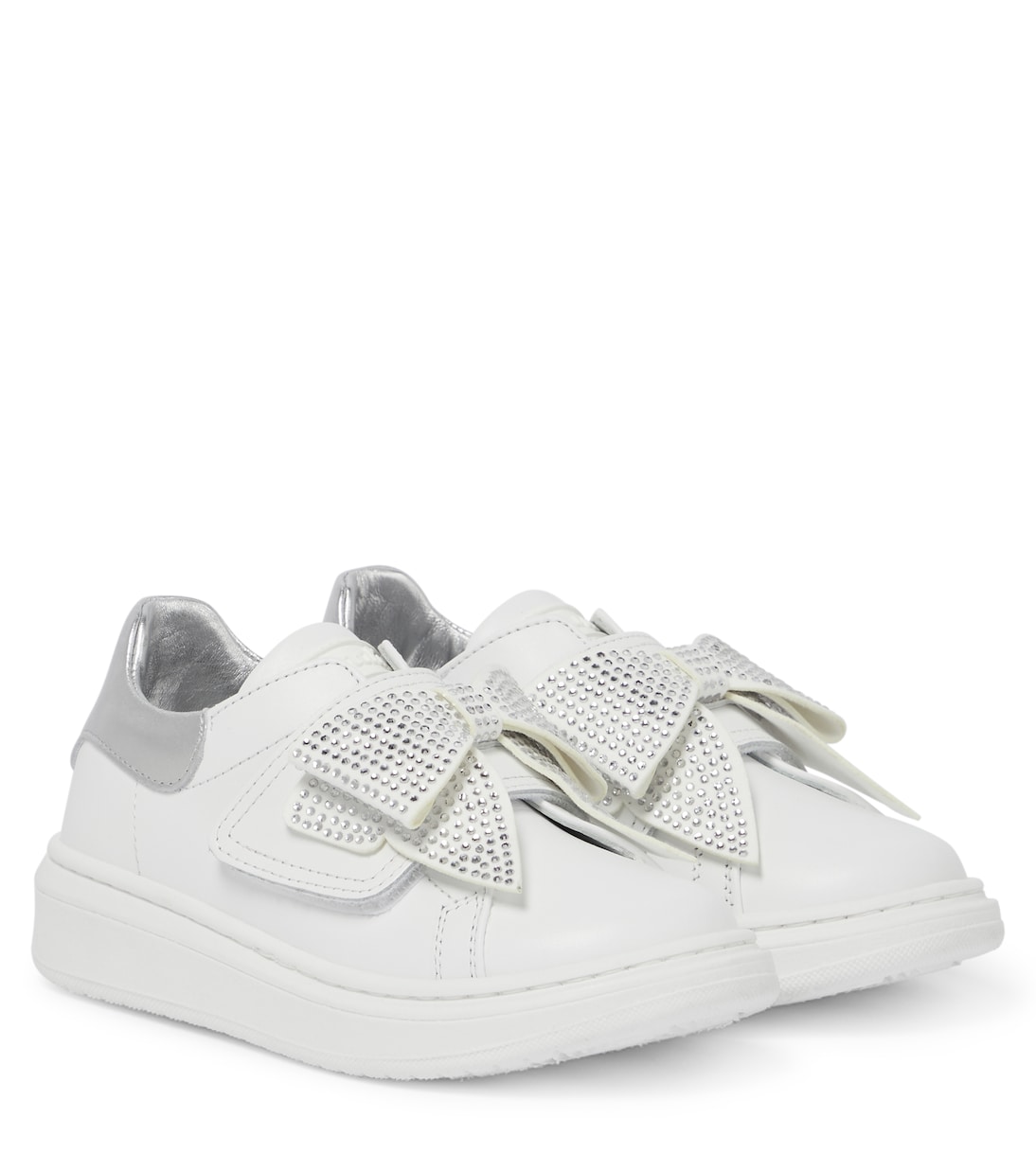 Bow-embellished leather sneakers | Monnalisa