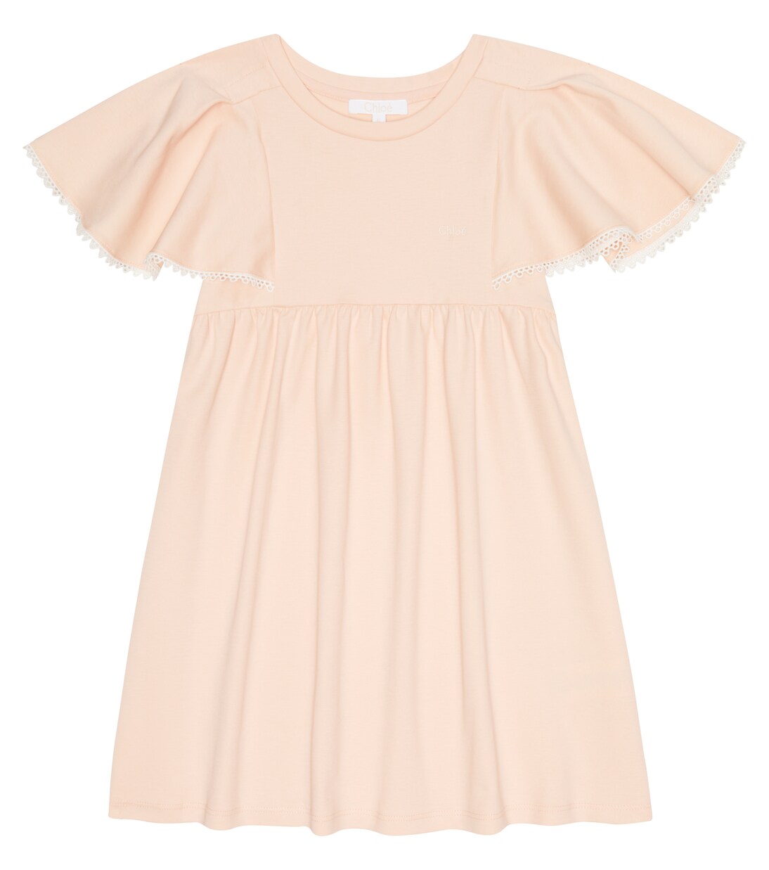 Embroidered ruffle-sleeve cotton dress | Chloé Kids
