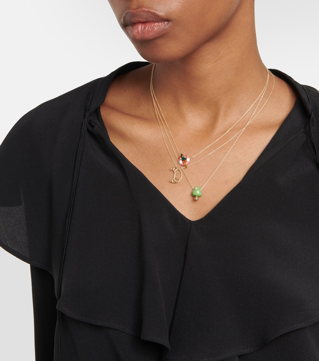 Halskette L'Amanita aus 9kt Gelbgold mit Türkis und Koralle | Aliita