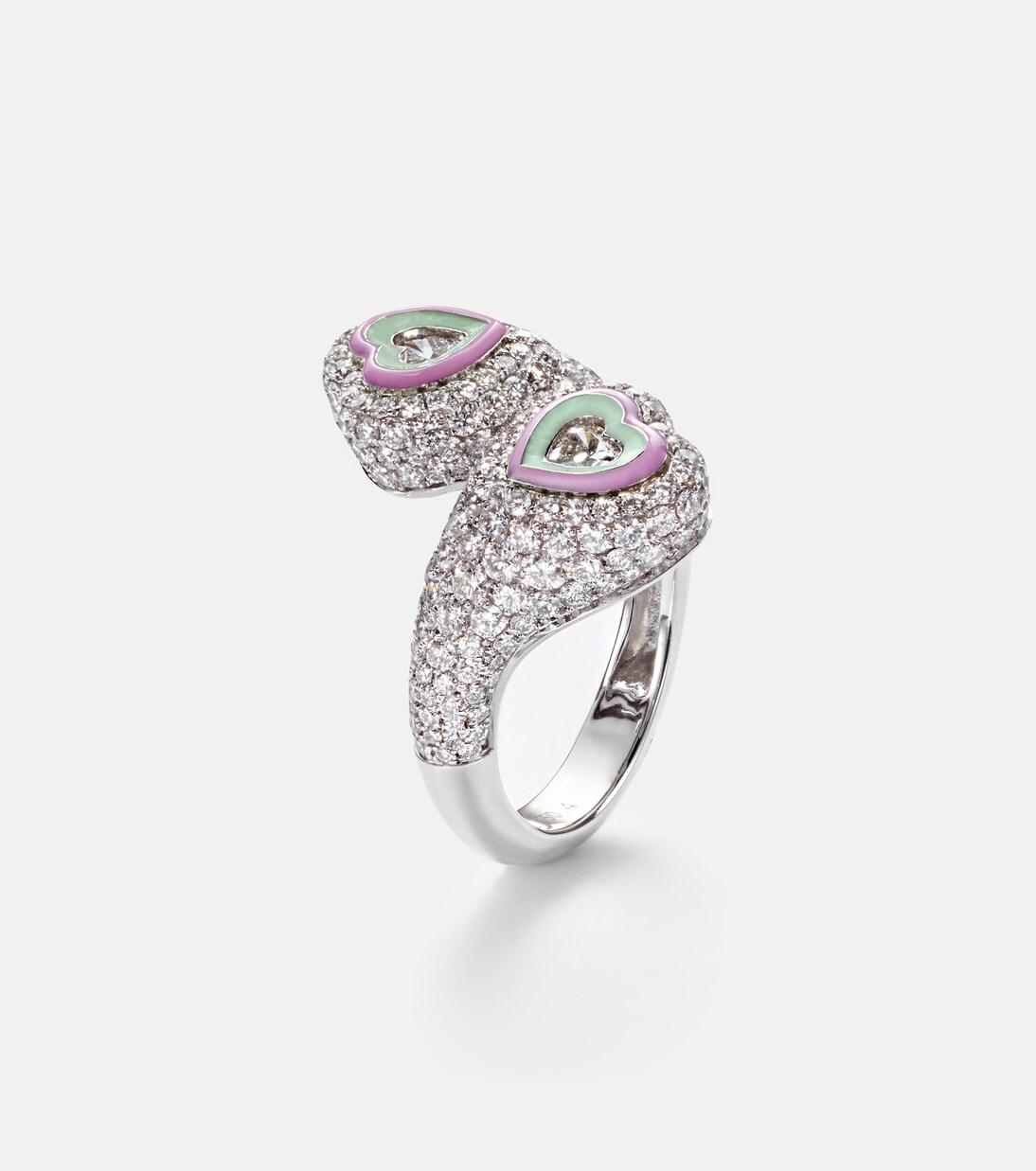 Bague Gemini Heart en or blanc 18 ct, émail et diamants | Kamyen