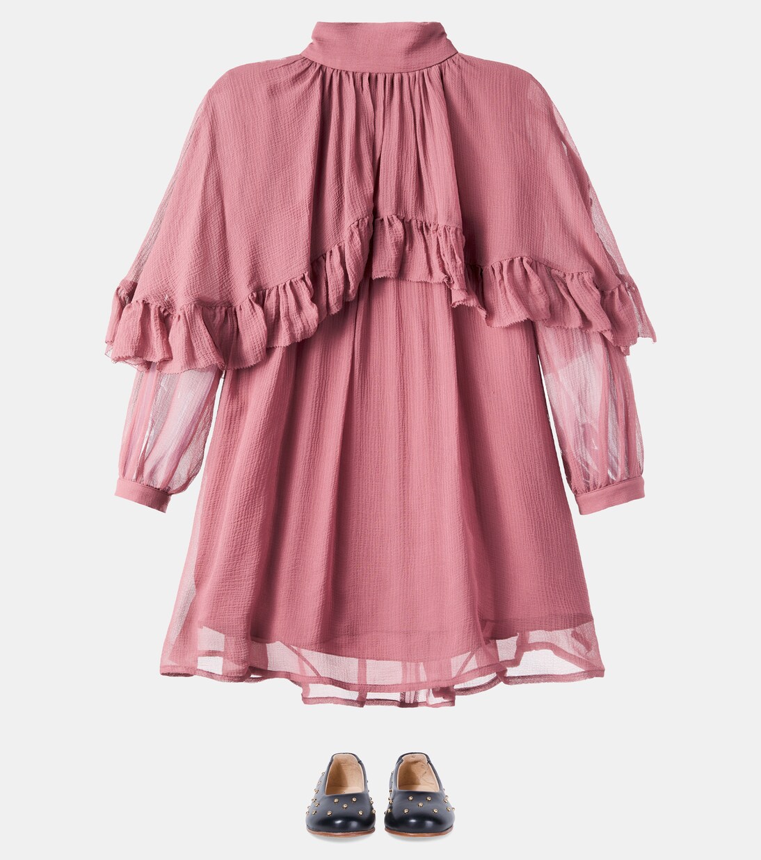 荷叶边披肩式真丝连衣裙 | Chloé Kids
