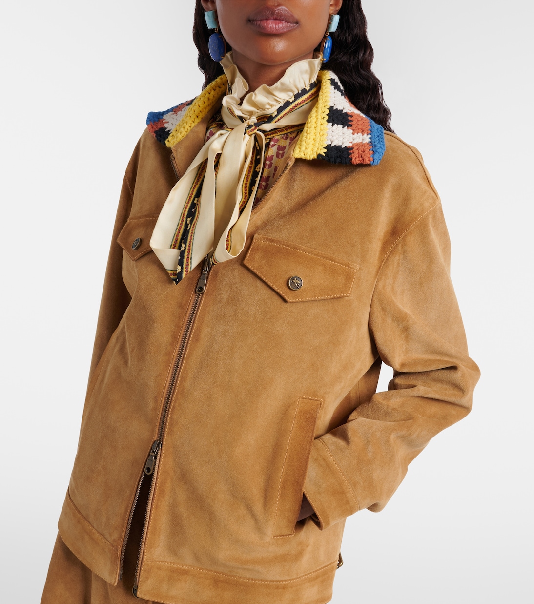 Crochet-trimmed suede jacket | Etro