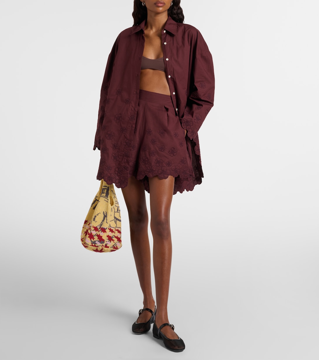 Embroidered floral cotton poplin shorts | Juliet Dunn