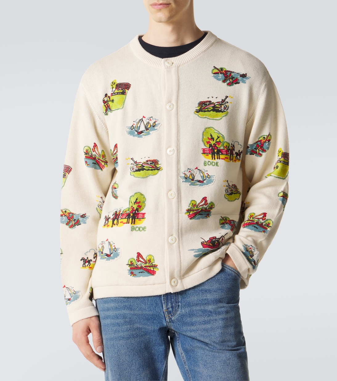 Beaded Camp wool and cotton cardigan | Bode