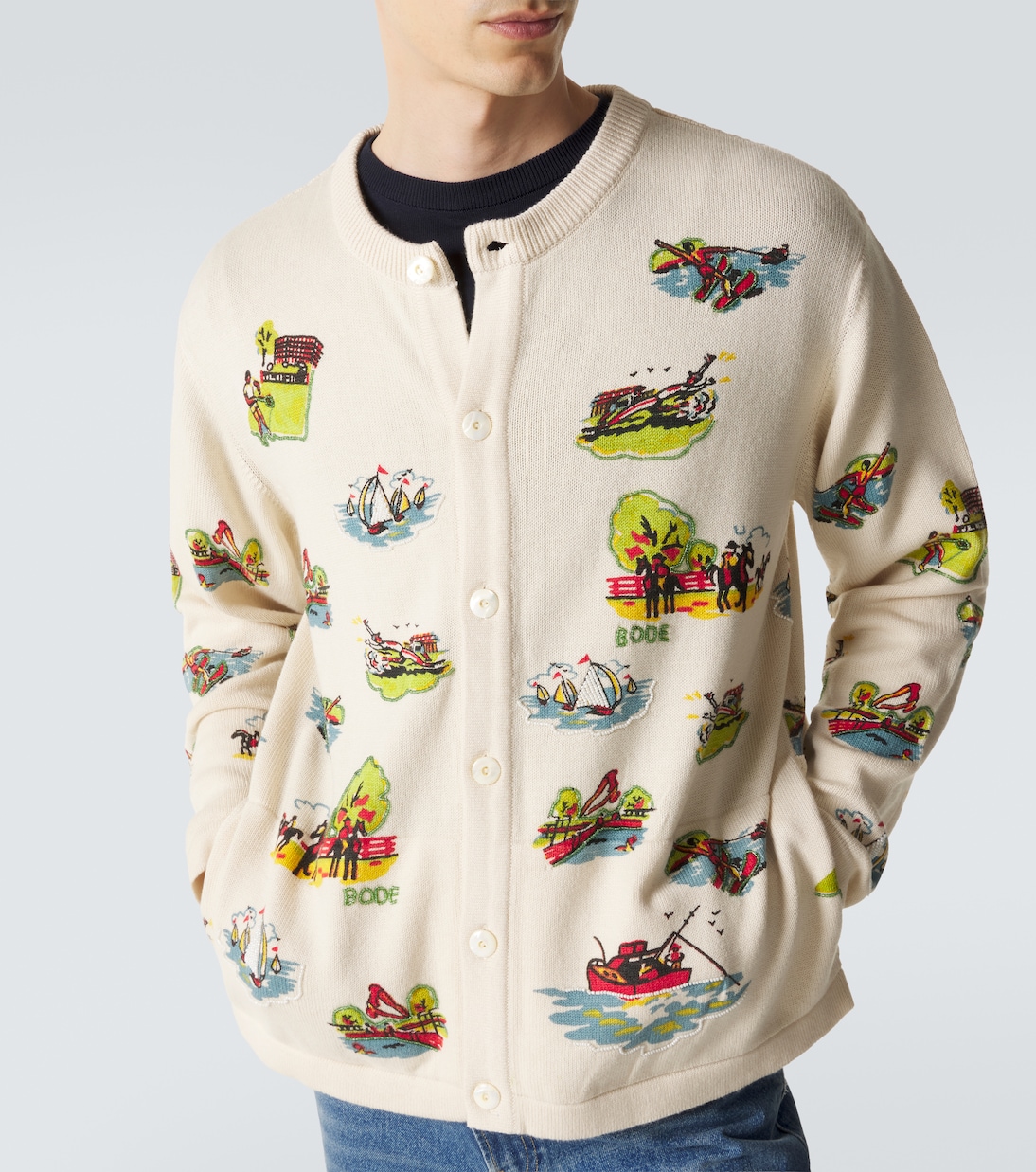 Beaded Camp wool and cotton cardigan | Bode