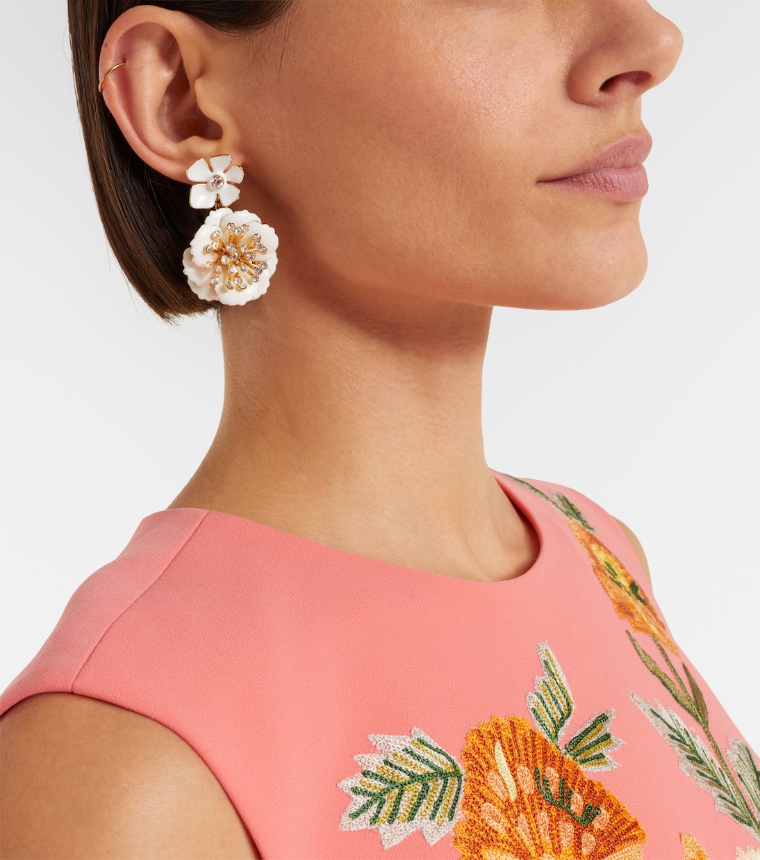 Crystal-embellished floral drop earrings | Carolina Herrera