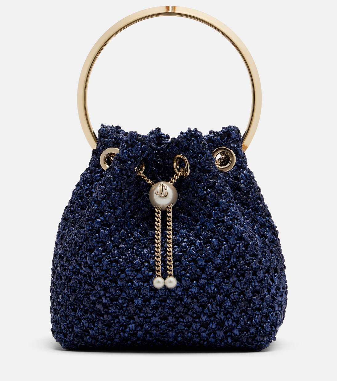 Bon Bon Small raffia-effect bucket bag | Jimmy Choo