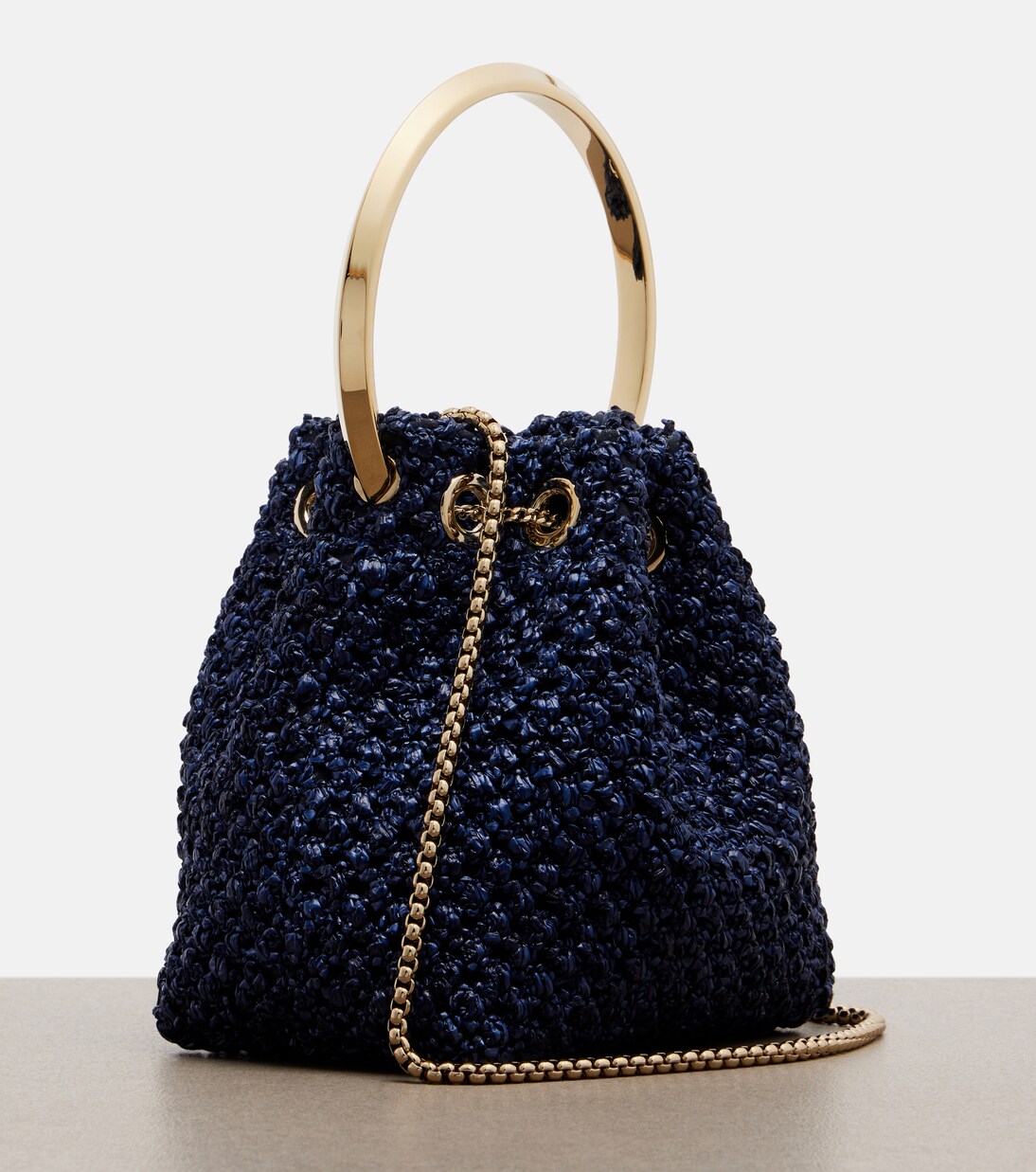 Bon Bon Small raffia-effect bucket bag | Jimmy Choo