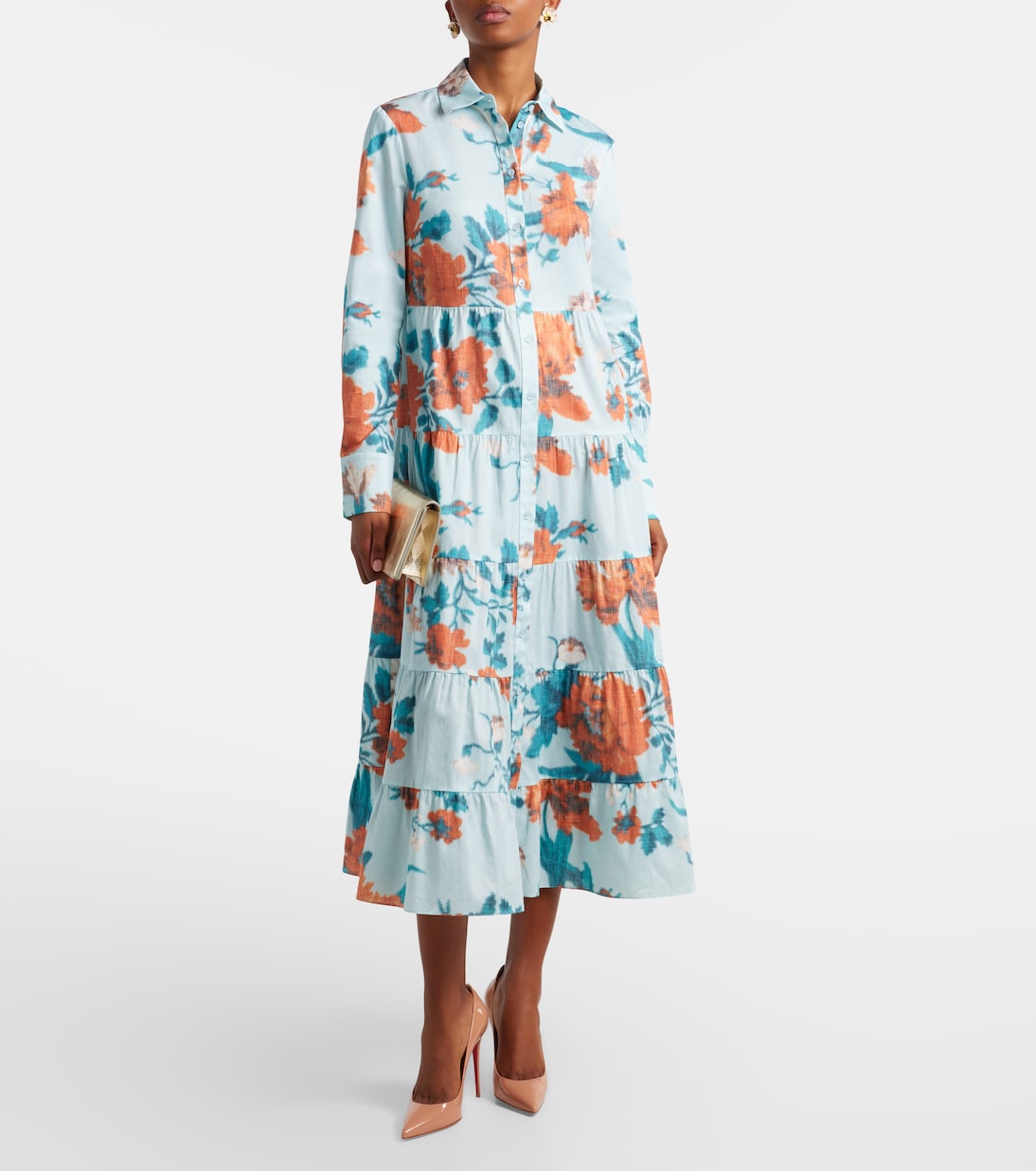 Floral tiered cotton shirt dress | Erdem