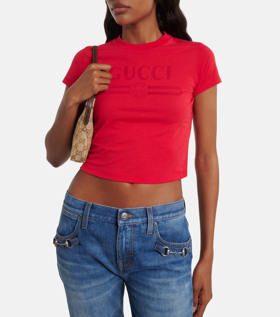 T-shirt cropped in misto cotone con logo | Gucci