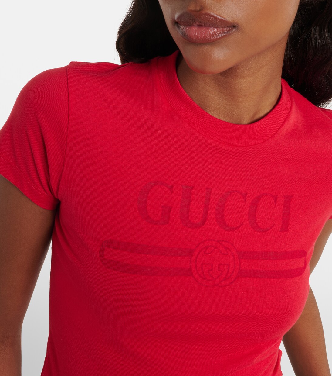 T-shirt cropped in misto cotone con logo | Gucci